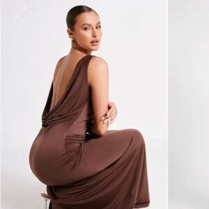 Maxi Bridesmaid Dress in Chocolate Brown Size Small with Drop Low Back and Slit